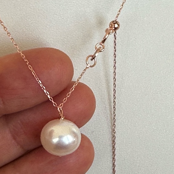 10.5mm White Cultured Pearl 14K ROSE Gold Necklace - 18 Inches (Adjustable) - Picture 3 of 10